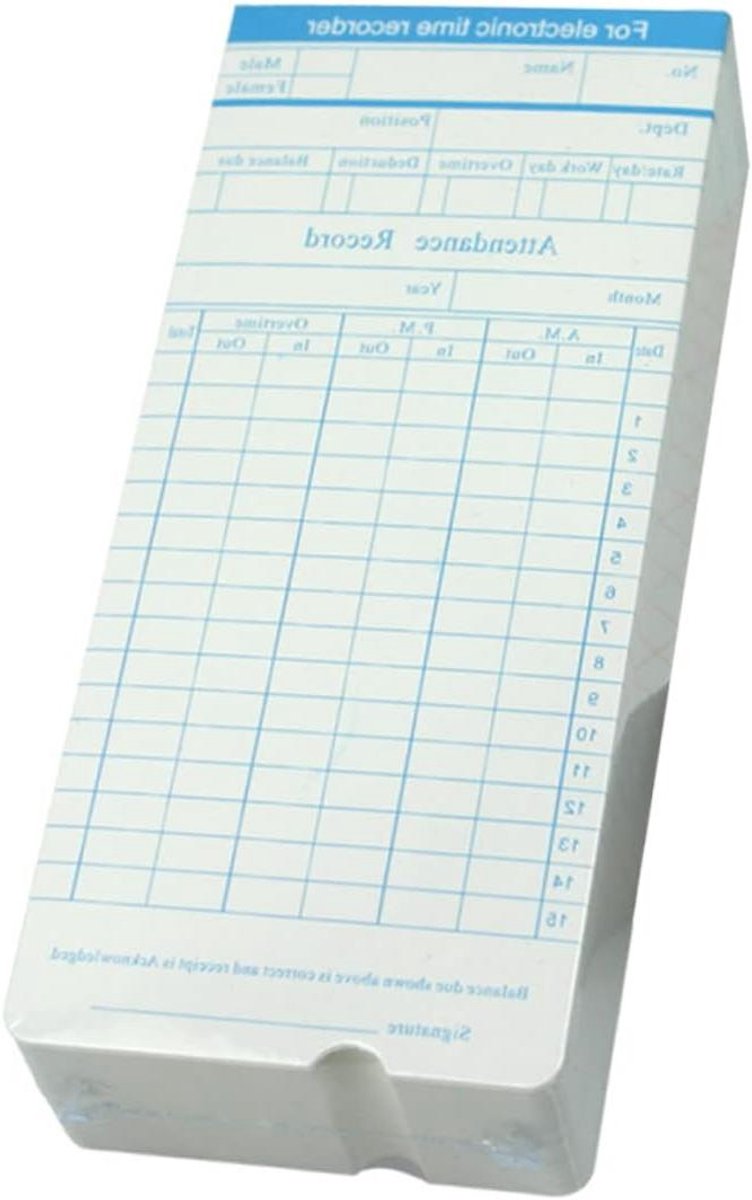   - Aanwezigheidskaart Werknemers | Klok Piramide | Tijdrecord Scorekaarten | 100 Vellen